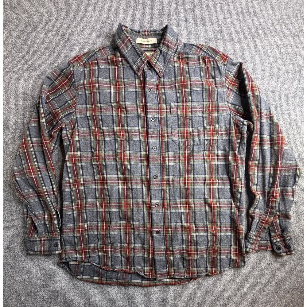 LL‎ Bean Long Sleeve Shirt Mens Large Gray Flannel Work Outdoor Casual Cotton